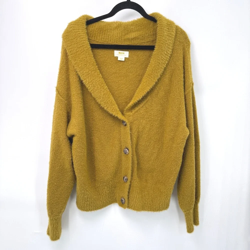 Maeve Anthropologie Crop Cardigan Women L Gold Fuzzy Cozy Indie Cottagecore Boho